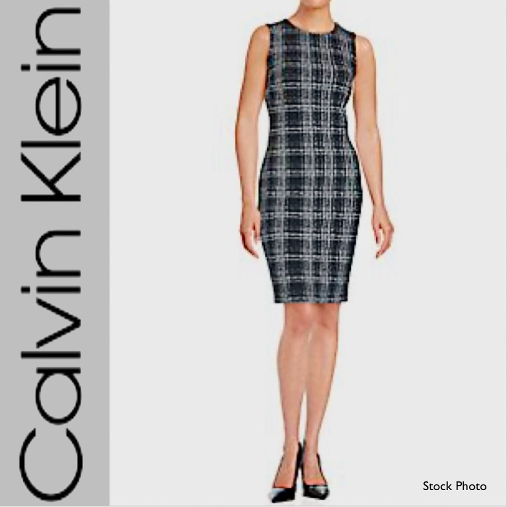 Calvin Klein Textured Black White Plaid Bodycon Sheath Dress (8) - Picture 15 of 17